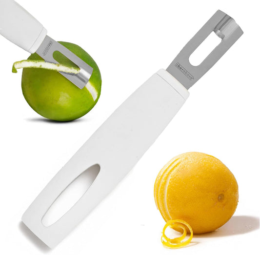 A Bar Above White Handle Stainless Steel Channel Knife, Professional Garnish Peeler for Citrus, Cocktail Zester and Kitchen Tool for Chefs, Bartenders, and Home Entertaining