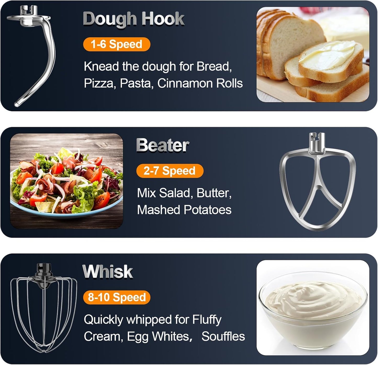 Stand Mixer, 6.5QT 10-Speed Tilt-Head Electric Stand Mixer, 3-In-1 Kitchen Mixer with Bowl, Dough Hook, Whisk and Beater, Food Mixer for Baking, Cake and Most Home Cooks, Beige