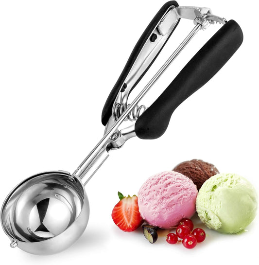 Cookie Scoop 4 Tbsp, TJ POP Professional Stainless Steel Ice Cream Scoop 60 mm, Soft Grips, Quick Trigger Release, 60 ml