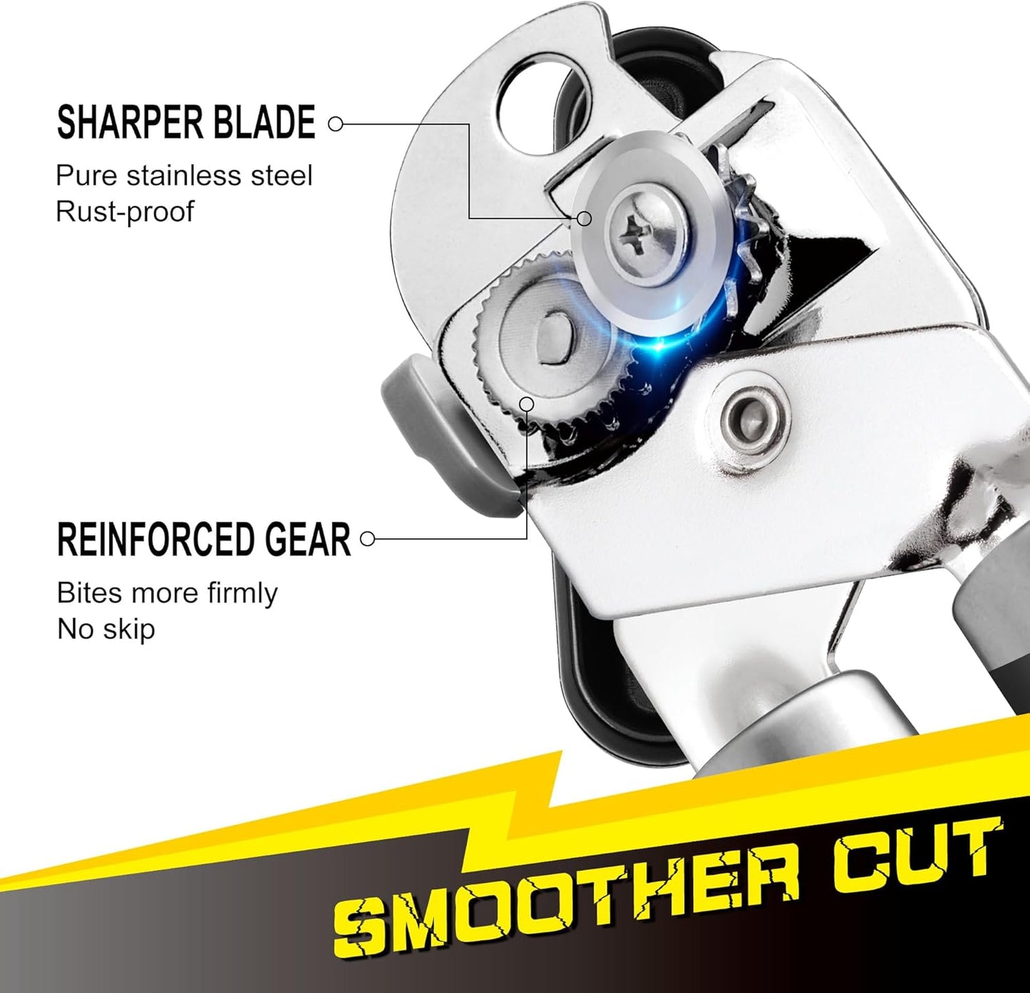 [Upgraded] PrinChef Can Opener Manual with Magnet, Reinforced Gear and Blade, Smooth Edge Can Openers for Seniors with Arthritis, Comfortable Grip Handheld Can Cutter Bottle Opener with Magnet, Black