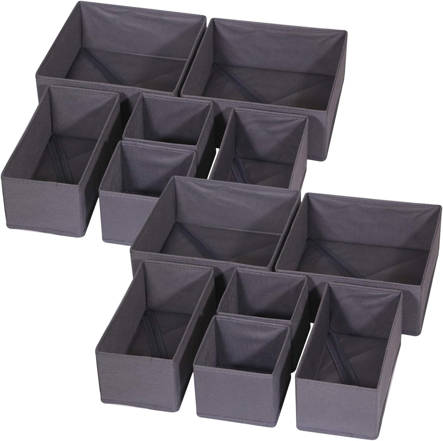 DIOMMELL 12 Pack Foldable Cloth Storage Box Closet Dresser Drawer Organizer Fabric Baskets Bins Containers Divider for Baby Clothes Underwear Bras Socks Lingerie Clothing,Dark Grey 444