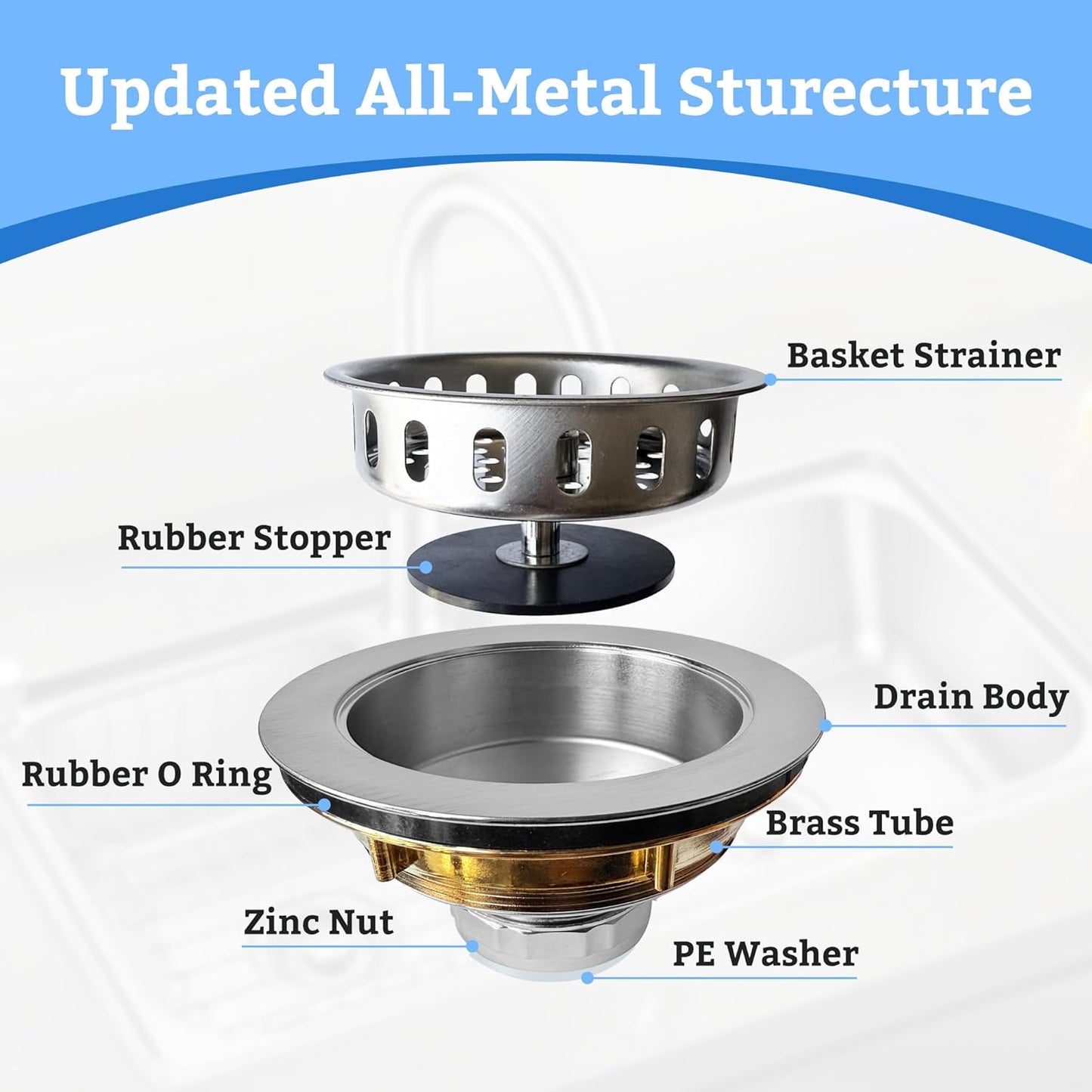 Metal World BS10101BN-2P Post Style Sink Strainer, 3-1/2" Metal Kitchen Strainer, Cast Brass Body Basket Strainer, Strainer with Stainless Steel Basket, Brushed Nickel Finish 2 Pack