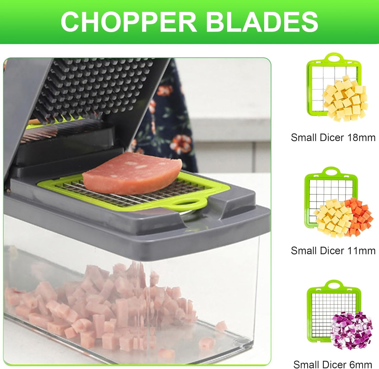 16 in 1 Mandoline Vegetable Food Chopper, Slicers and Vegetable Cutters, Multi Function Kitchen Veg Cutter for Onion Garlic Potato Salad, Veggie Chopper with Container and Draining Basket
