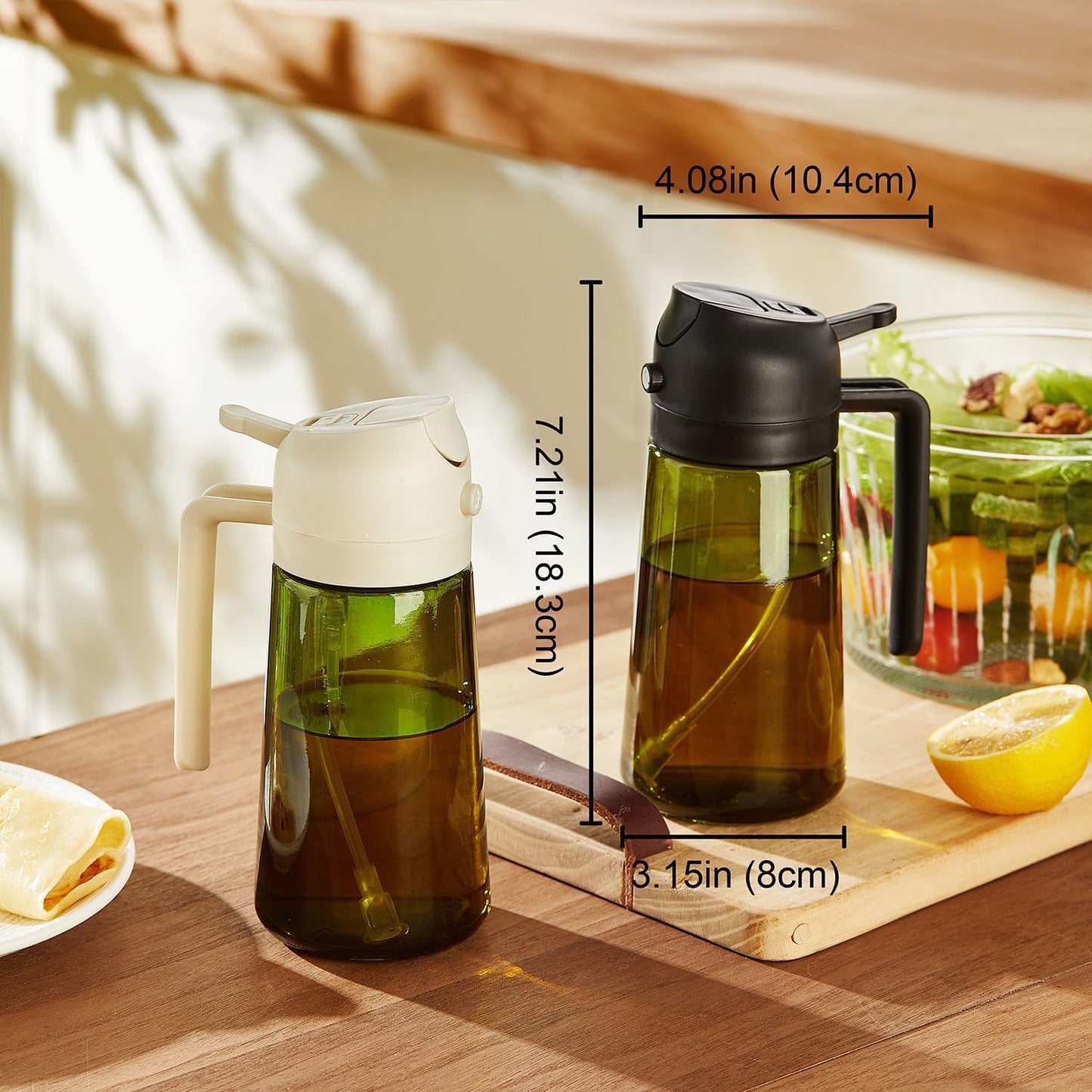 TrendPlain - Original 16oz/470ml Olive Oil Dispenser Bottle for Kitchen Gadgets and Air Fryer Accessories - Olive Oil Sprayer for Cooking w/Stickers - Black