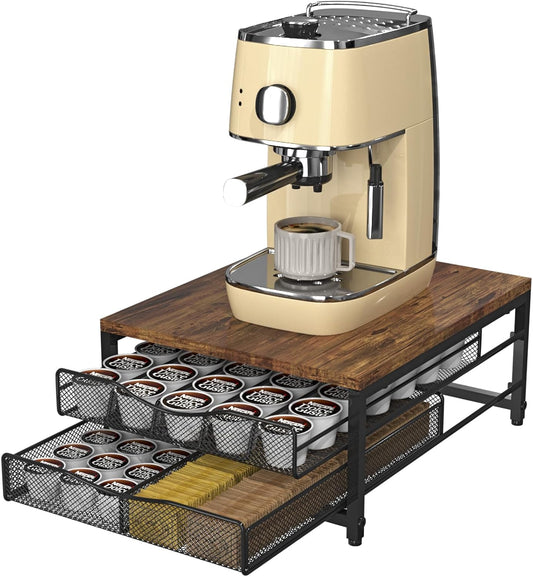 Coffee Pod Holder For Counter, Wooden K Cup Holder with Sliding Drawer, Large Capacity Coffee Pod Storage for Coffee Station, Home, Office, Kitchen