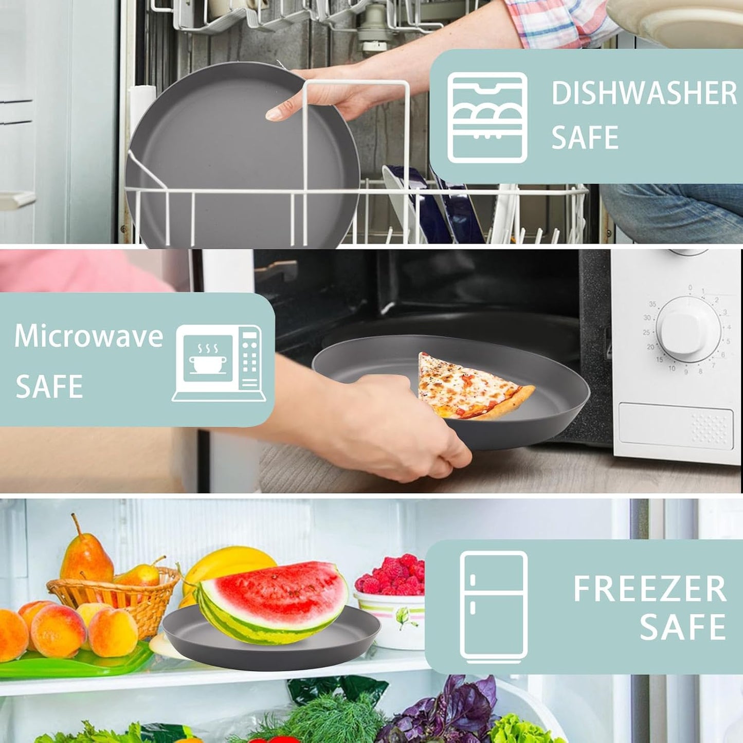 18pcs Dark Grey Wheat Straw Plate Set - Unbreakable Deep Dinner and Lightweight Salad Plates for Camping, Kitchen, Picnics