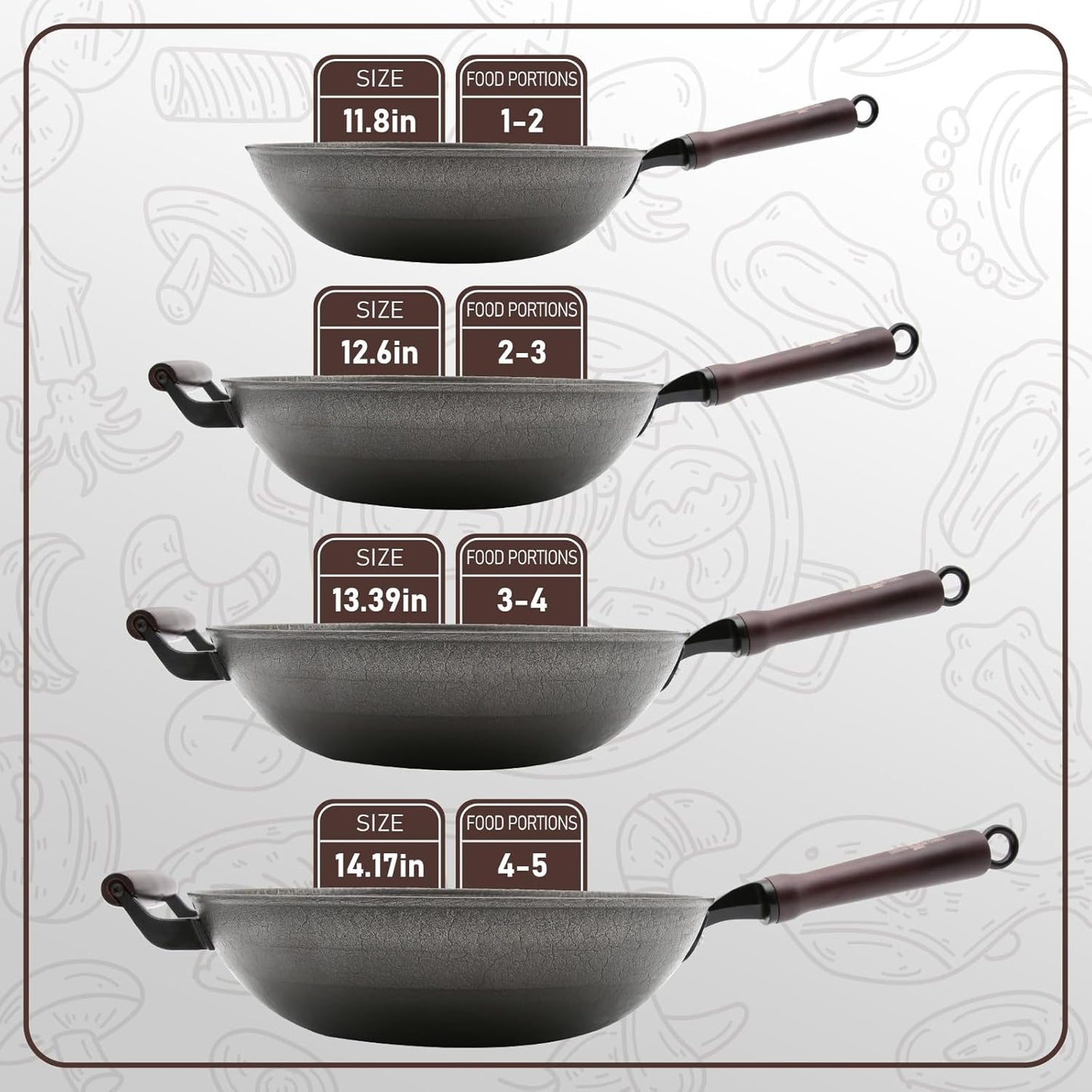 HONGJIANG Cast Iron Wok Pan, 11.8" Pre-Seasoned Flat Bottom Wok,Coating-Free Wok Stir Fry Pan With Glass Lid,Compatible Traditional Chinese Wok For Induction, Electric, Gas,Open Fire