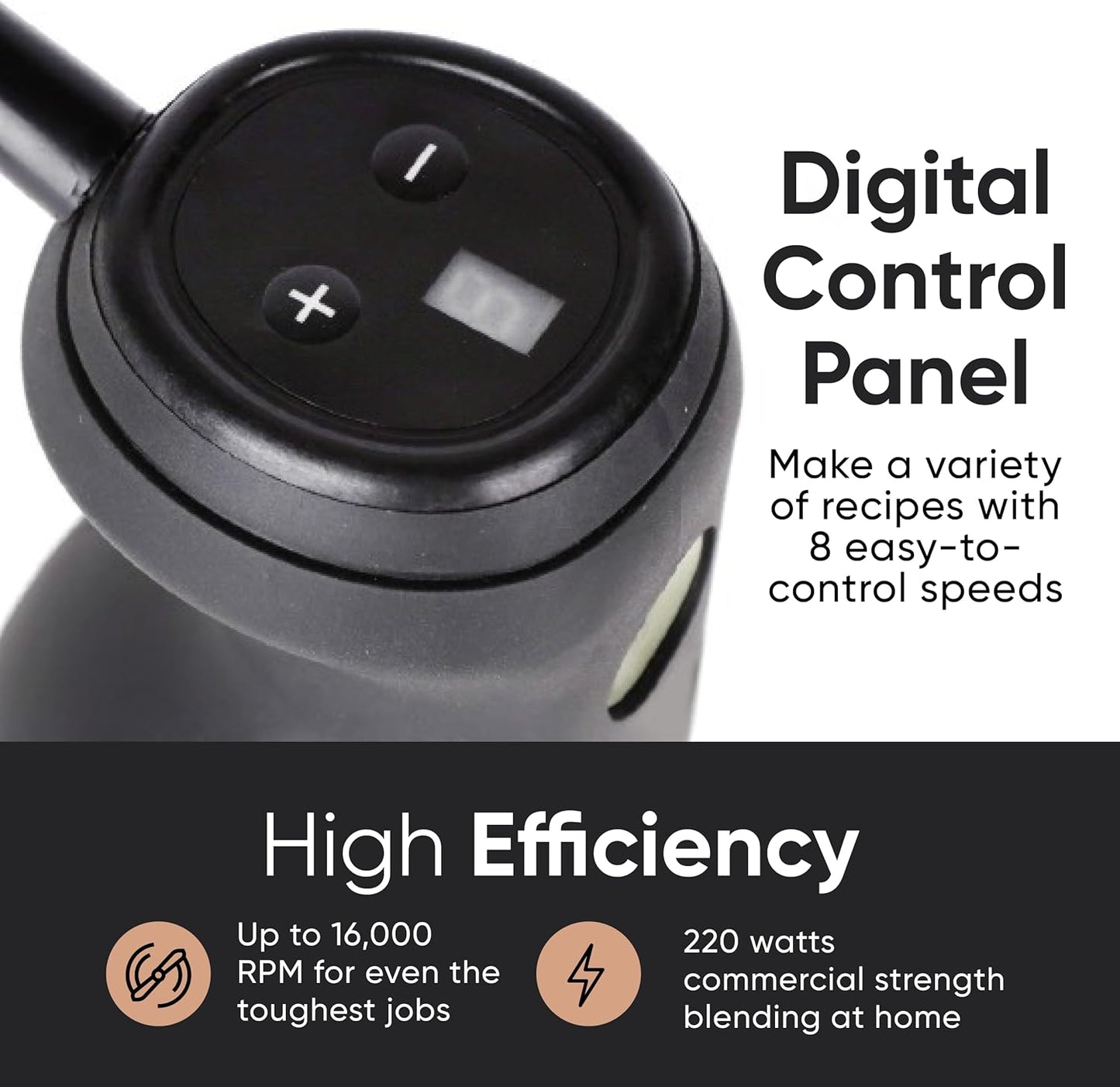 Handheld Immersion Blender 220W - 7” Stainless Steel with 8 Speeds - 110V + 1-Yr Coverage and 24/7 Pro Chef Support