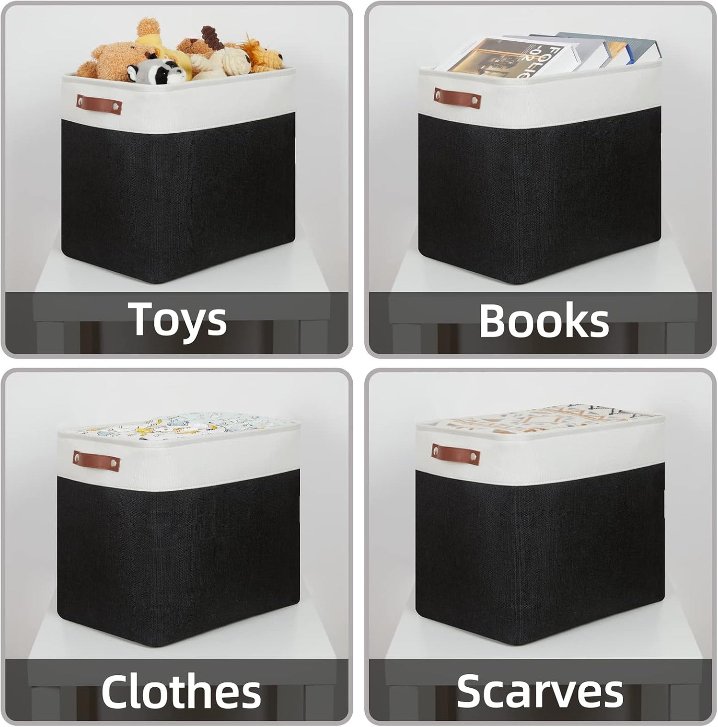 HNZIGE Baskets Shelf Baskets for Clothes 2 Pack Large Storage Bins Fabric Baskets for Organizing, Collapsible Rectangular Canvas Linen Storage Basket with Handles for Storage Closet (White&Black)