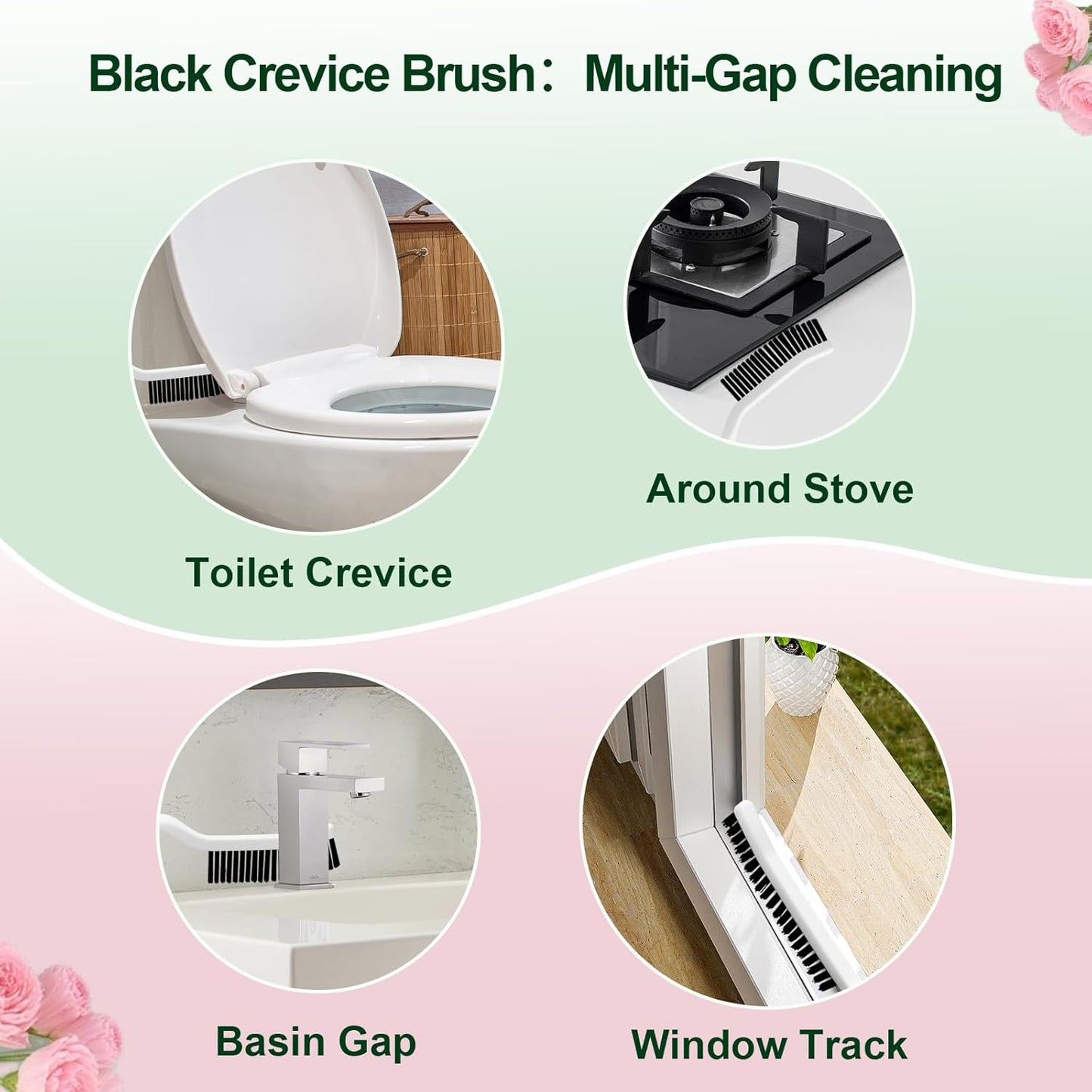 Hard Bristle Crevice Cleaning Brush & Non Scratch Soft Scrub Brush Set, 6-Pack: 4 Stiff Gap Brush+2 Gentle Scrubber, Bathroom & Kitchen Cleaning Tool for Grout Sink Faucet Tub and More