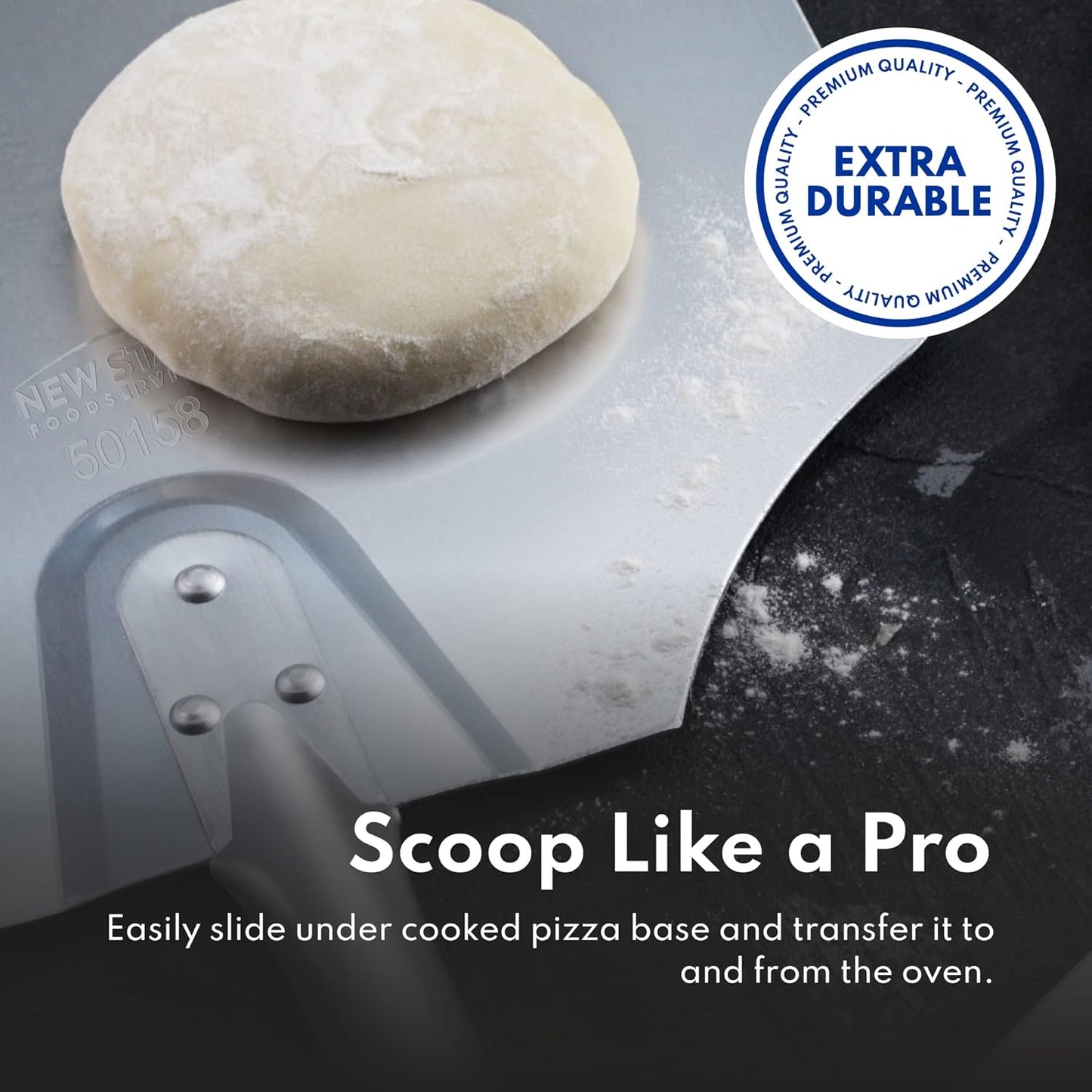 New Star Foodservice 50158 Aluminum Pizza Peel, Wooden Handle, 12 x 14 inch Blade, 26 inch overall