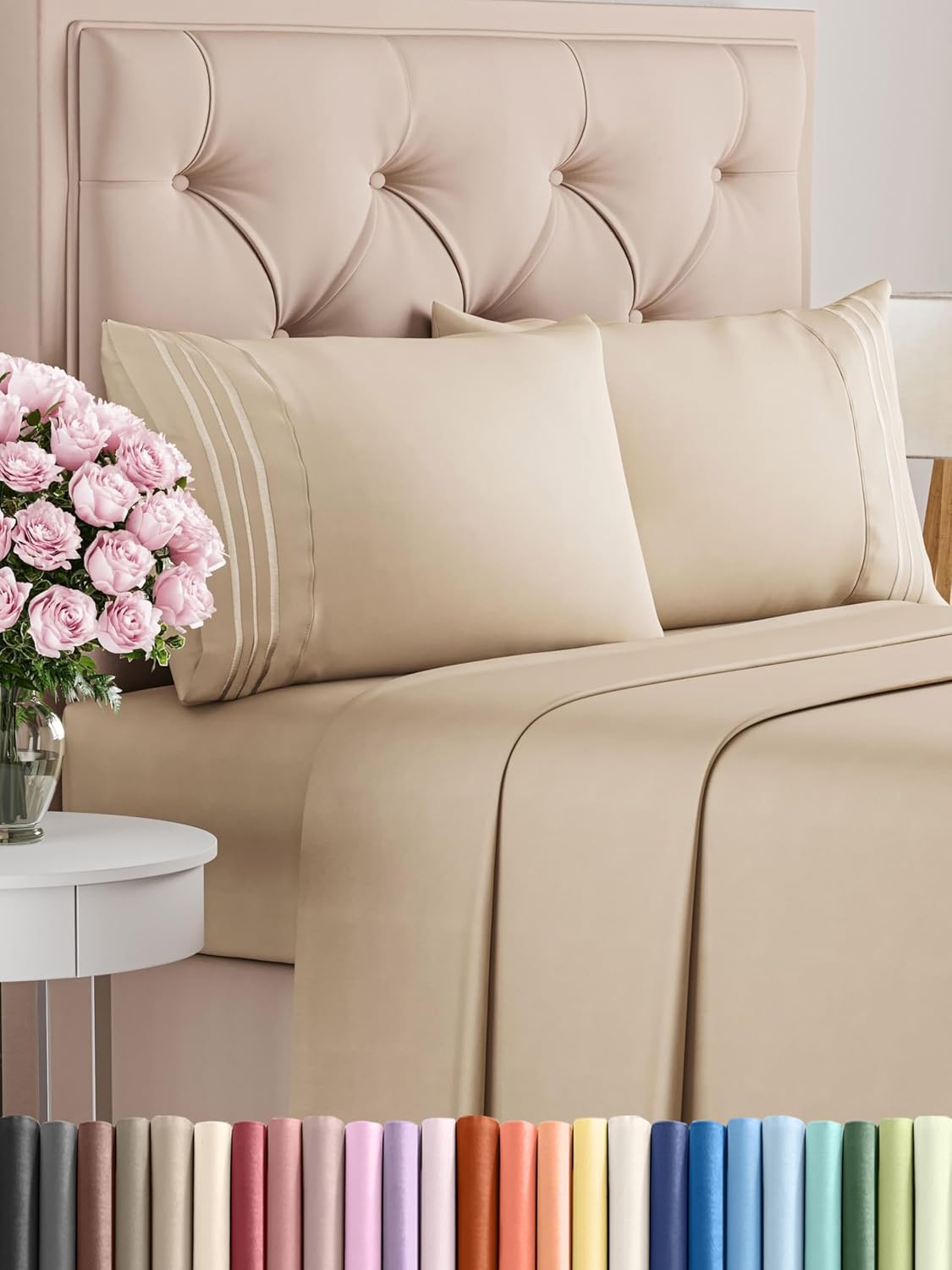 Full Size 4 Piece Sheet Set - Comfy Breathable & Cooling Bed Sheets Set - Hotel Luxury Bedding for Women, Men, Kids, Teens, Boys & Girls - Deep Pockets, Ultra-Soft and Wrinkle Free - Oeko-Tex - Cream