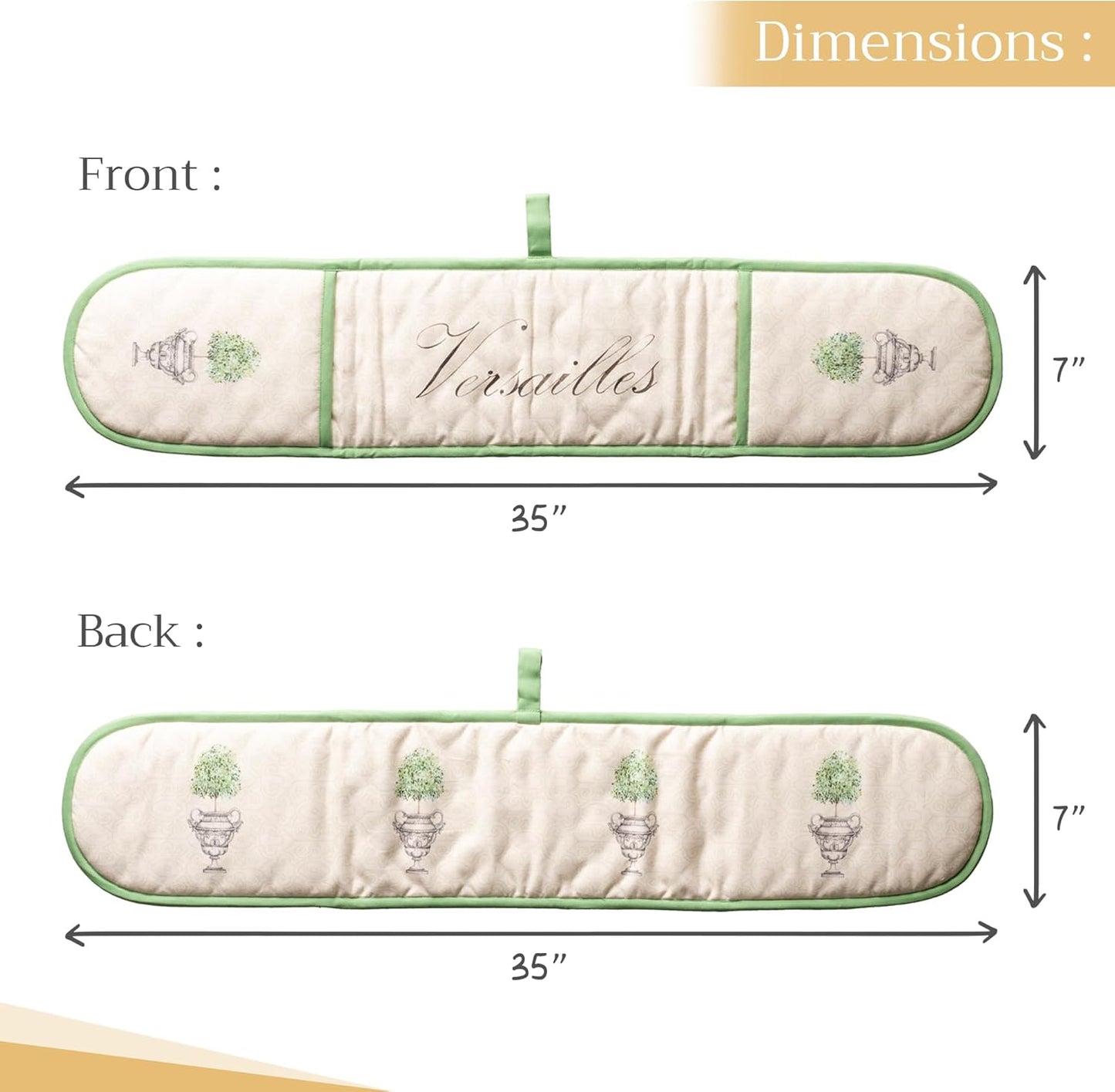 Maison d' Hermine Double Oven Mitts 100% Cotton 7"x35" Double Oven Mitt Heat Resistant BBQ Cooking Gloves with Loop, Baking, Grilling, Home, Kitchen, Handling Hot Pans Spring Summer (Jardin Du Roy)