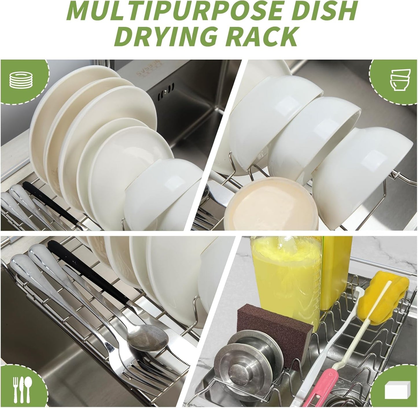 Space Saving Dish Drying Rack Small - Expandable Telescopic Over The Sink Drying Rack,304 Stainless Steel Dishrack for 13.58" - 21.65" Sinks.(Large)