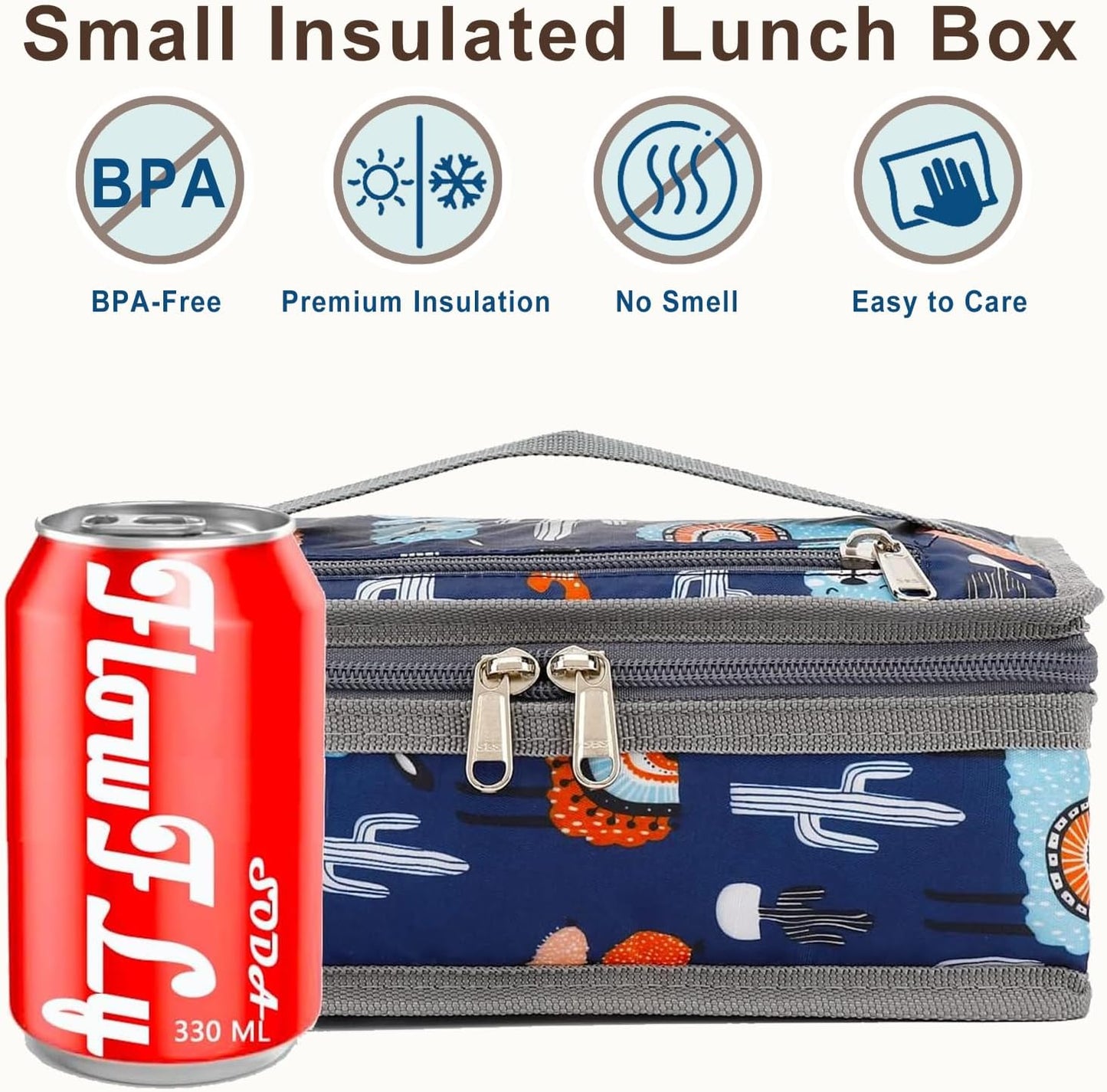 FlowFly Small Insulated Lunch box Portable Soft Bag Mini Cooler Thermal Meal Tote Kit with Handle for Work & School (Alpaca)