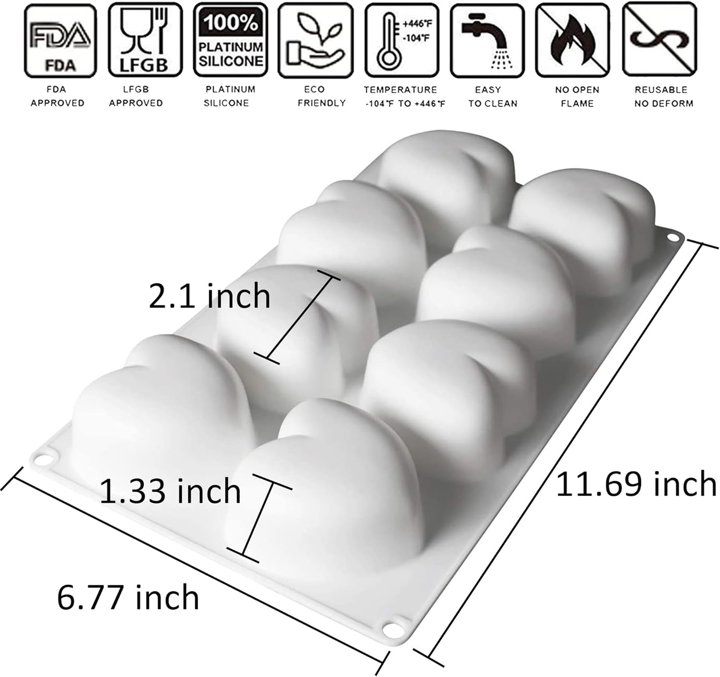 OCPO KITCHEN 3D Heart Silicone Molds for Baking Mousse Cake, 3D Silicone Baking Mold for Candy Pastry Chocolate Truffle Cupcake Jelly Cookie Pudding Cake Decoration Mold, 3D Heart Shape (8-Cavity)