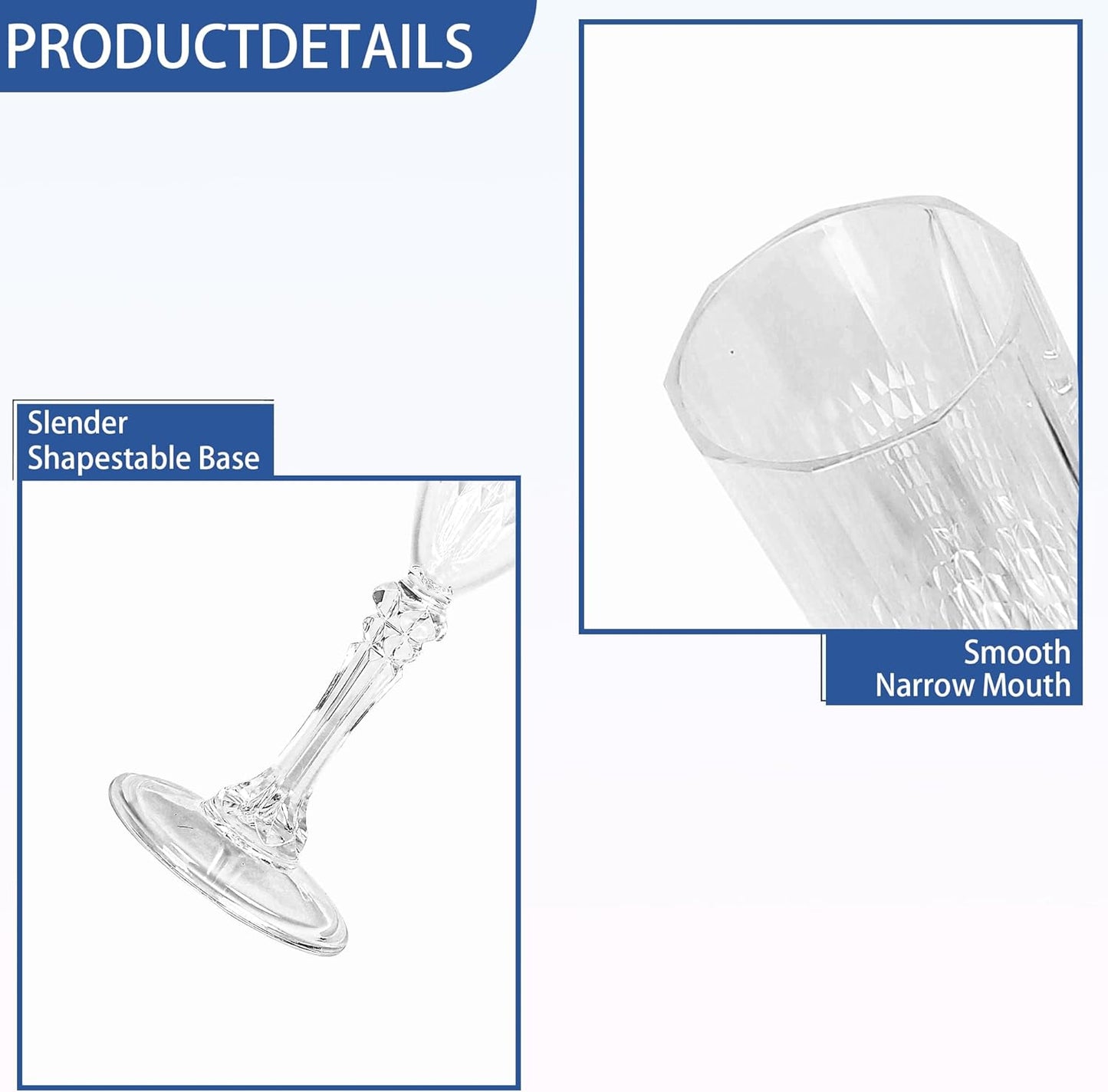 Plastic Champagne Flutes, 48PCS Transparent White Plastic Wine Glasses Goblets Shatterproof Reusable Champagne Flute for Weddings, Bachelor Parties, Toasting, and Events(48,Transparent)