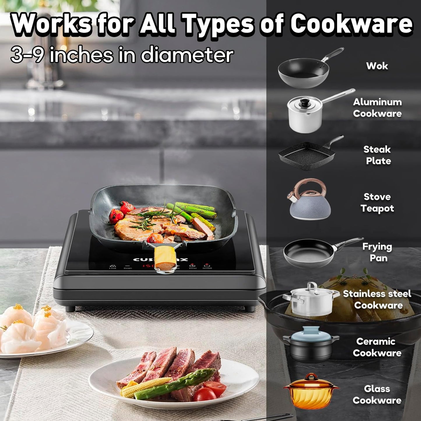 CUSIMAX 1500W Hot Plate, Portable Infrared Electric Stove for Home with 7 Speed,Ceramic Countertop Stove Sensor Touch,Kids Safety Lock and Timer,Compatible for All Cookwares