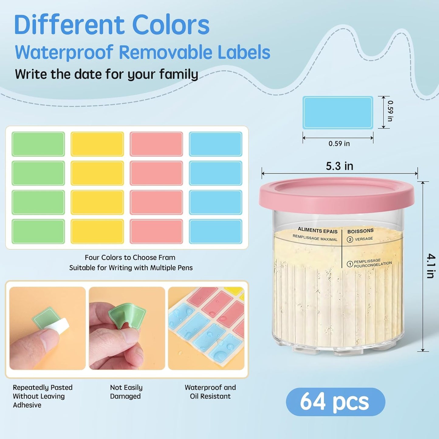 GuanQiao 4 Pack Creami Deluxe Pints & Lids for Ninja, 24 Oz Compatible with NC500 NC501 Series Ice Cream Makers, with 4 Spoons & 64 Writable Labels, BPA-Free & Dishwasher Safe, Pink