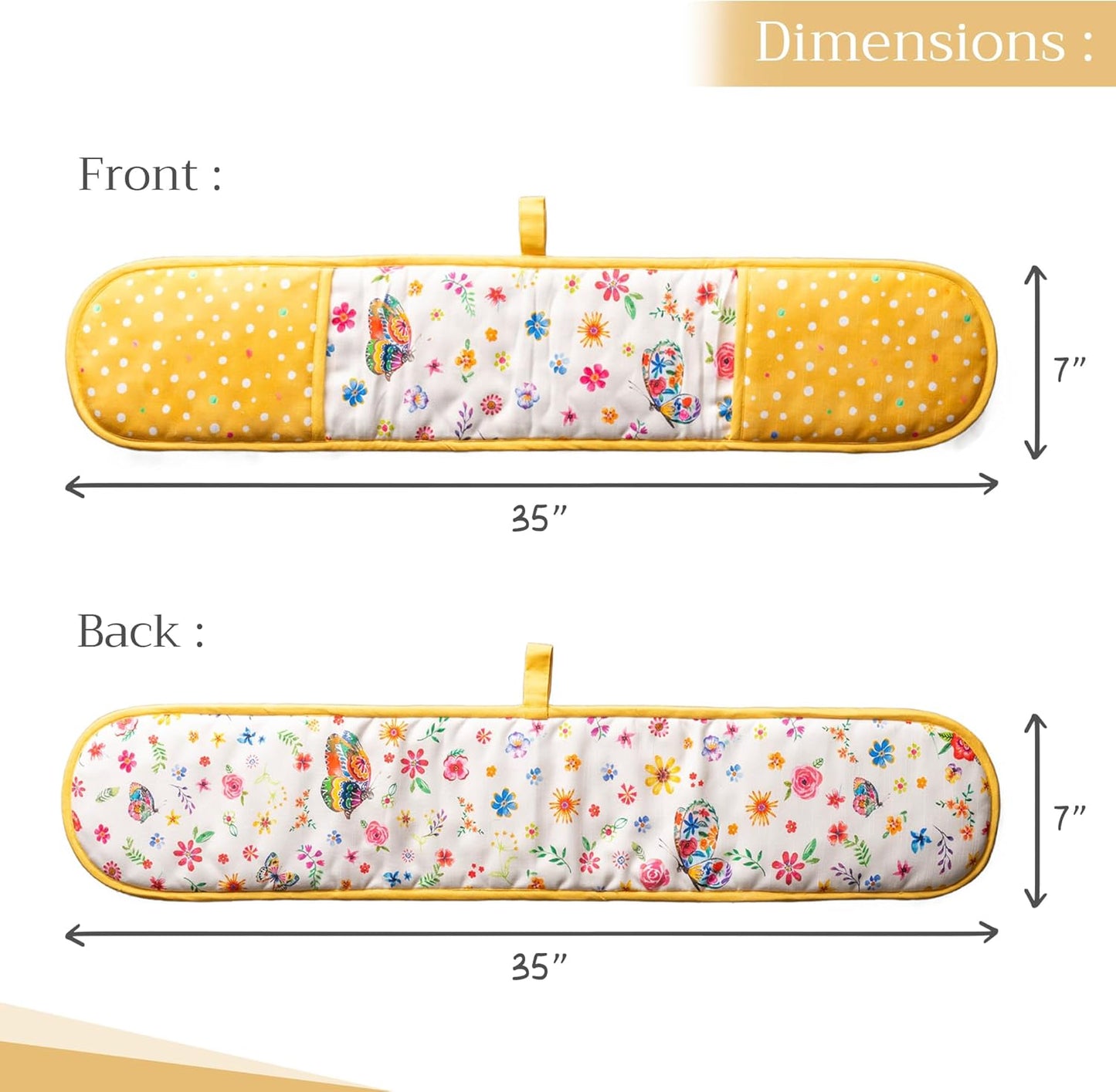 Maison d' Hermine Double Oven Mitts 100% Cotton 7"x35" Double Oven Mitt Heat Resistant BBQ Cooking Gloves with Loop, Baking, Grilling, Kitchen, Handling Hot Pans Spring Summer (Happy Florals - Sweety)