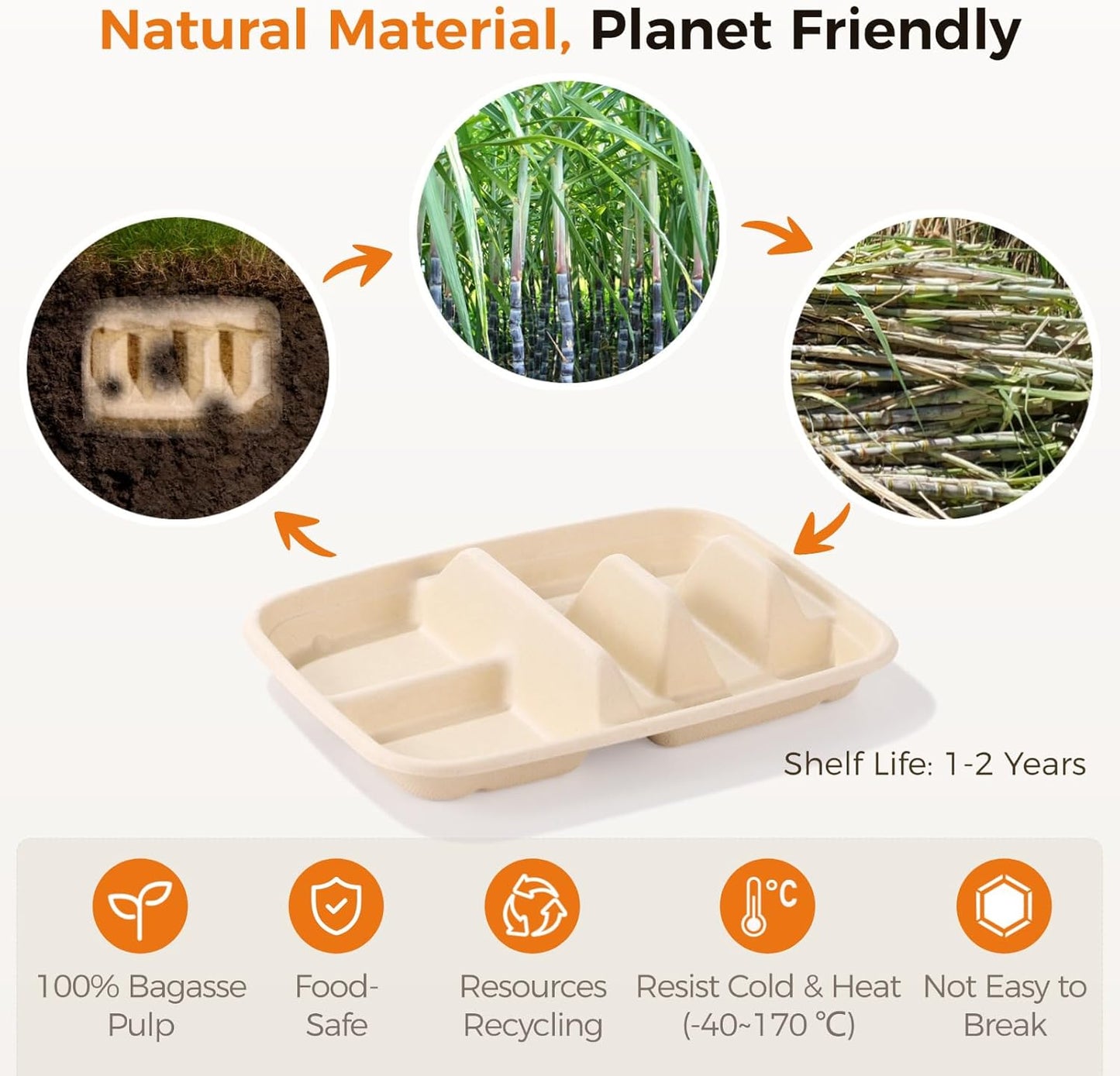 100 PCS Taco Plates Disposable, Bagasse Pulp 2-Slot Taco holder with Side Compartments, Safe Plant Fiber Tray for Taco Tuesday, Party, Sandwich, Hot Dog, Sauce & Snack Serving (With Compartments)