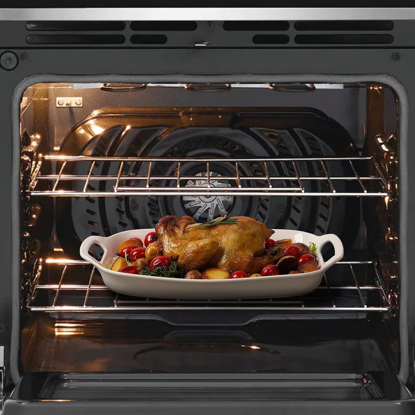 DOWAN Serving Tray with Handles, 15.4" Large Platters for Wedding Decor, Porcelain Serving Dish for Entertaining, White Plates for Salad Meat Fruit Dessert, Set of 2