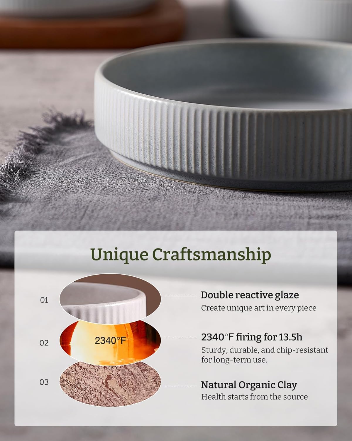 famiware Star 7.5" Pasta Bowls Set, Salad Bowl Set of 4, Double Reactive Glaze, Stackable, Ideal for Your Friend for Housewarming, Festivals, Light Gray