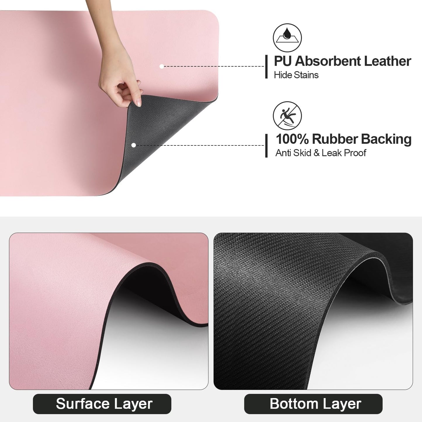 Dish Drying Mat for Kitchen Counter | Coffee Bar Mat for Countertops | Heat Resistant Drainer Mat with Non-slip Rubber Backed | Hide Stain Kitchen Absorbent Draining Mat | Pink 18"x24"