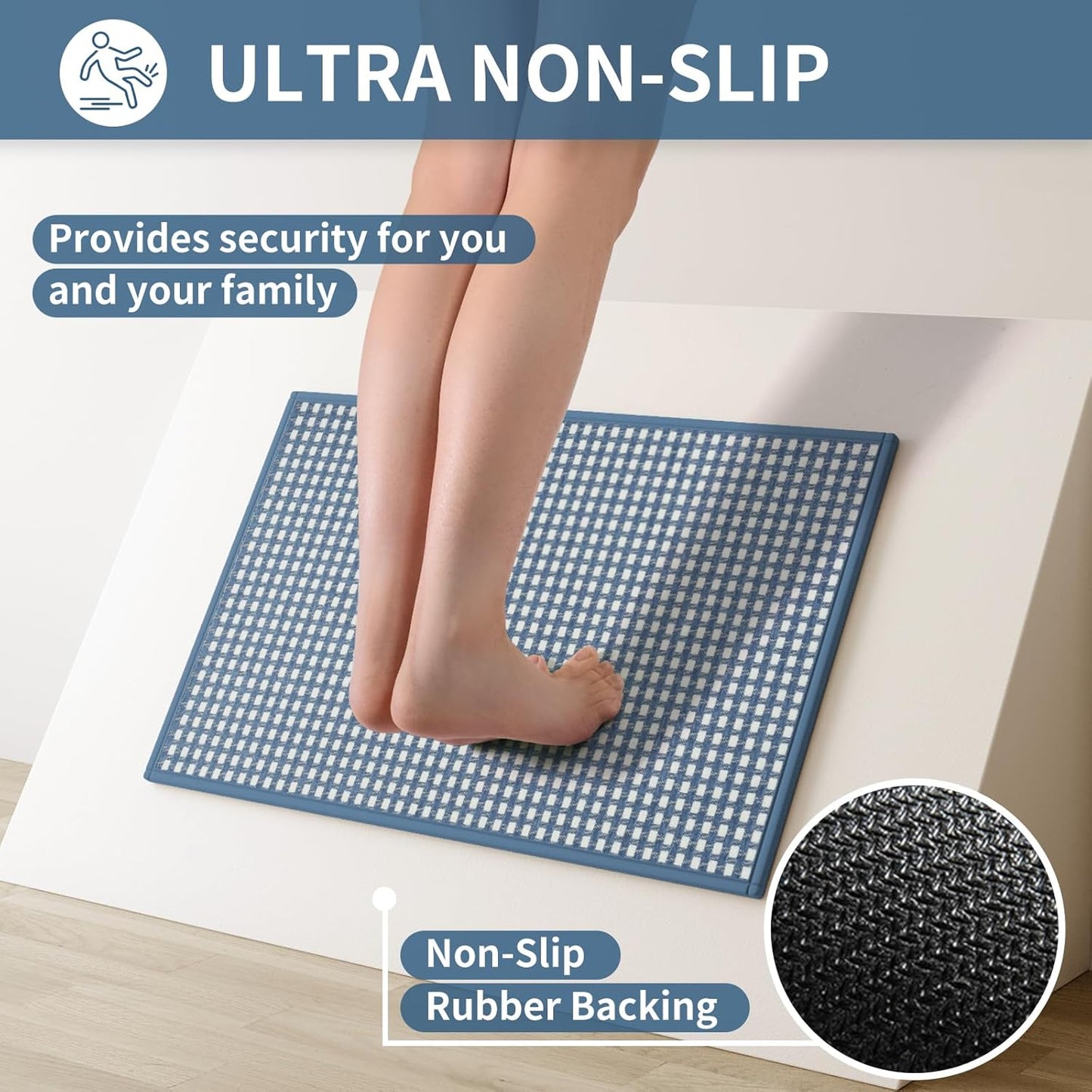 Kitchen Mat Kitchen Rugs Sets of 2 PCS Non Slip Washable, Super Absorbent Soft Braided Kitchen Mats for Floor, Rubber Backing Comfort Standing Kitchen Sink Mat Runner Rug, Blue 17"x28"+17"x47"