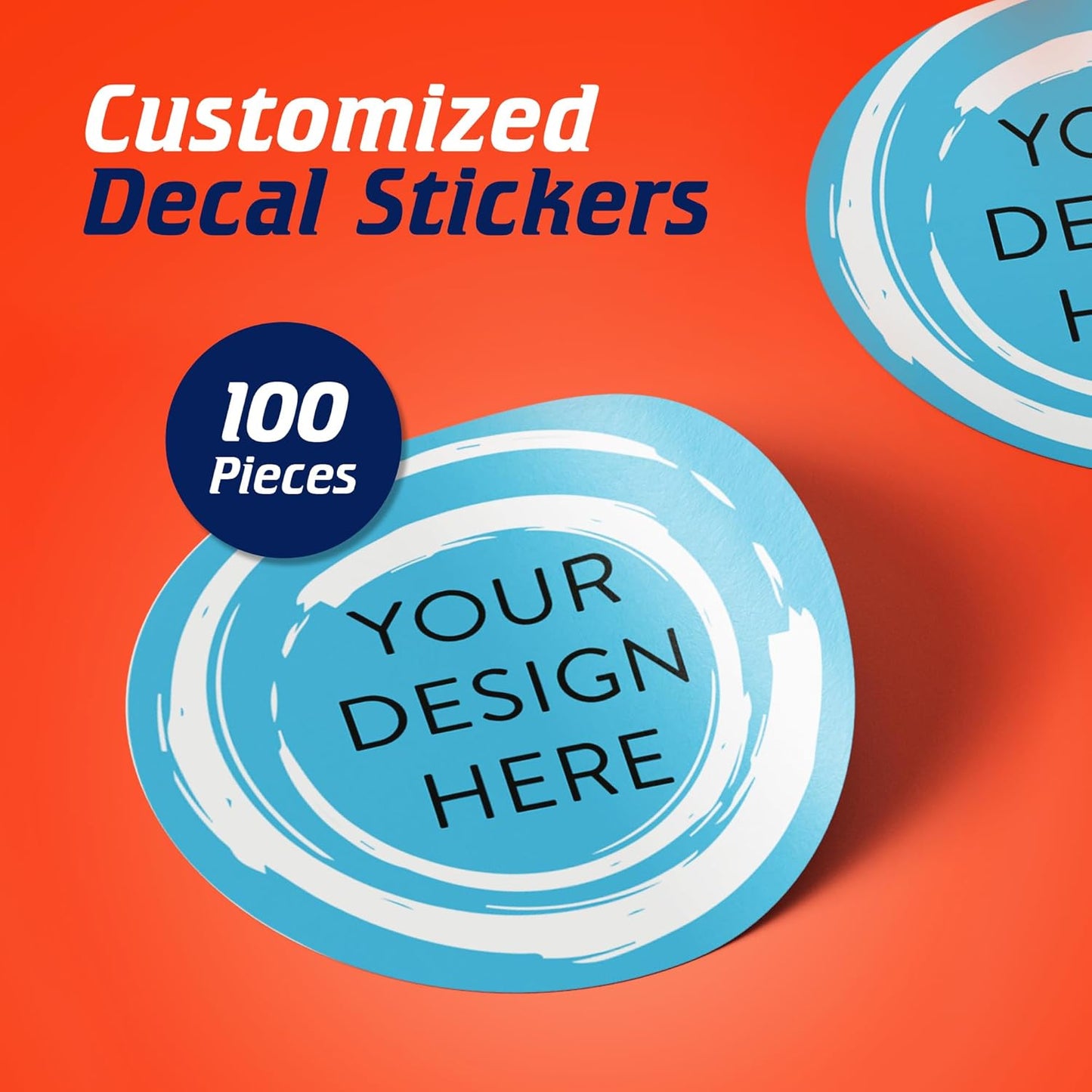 100 Custom Vinyl Stickers - Upload Your own Image, Text, Design, Logo - Personalized Logo Labels for Handmade, Packaging, Bottle, Jars, Candle, Brand Stickers (Blue Swirls, 1x1)