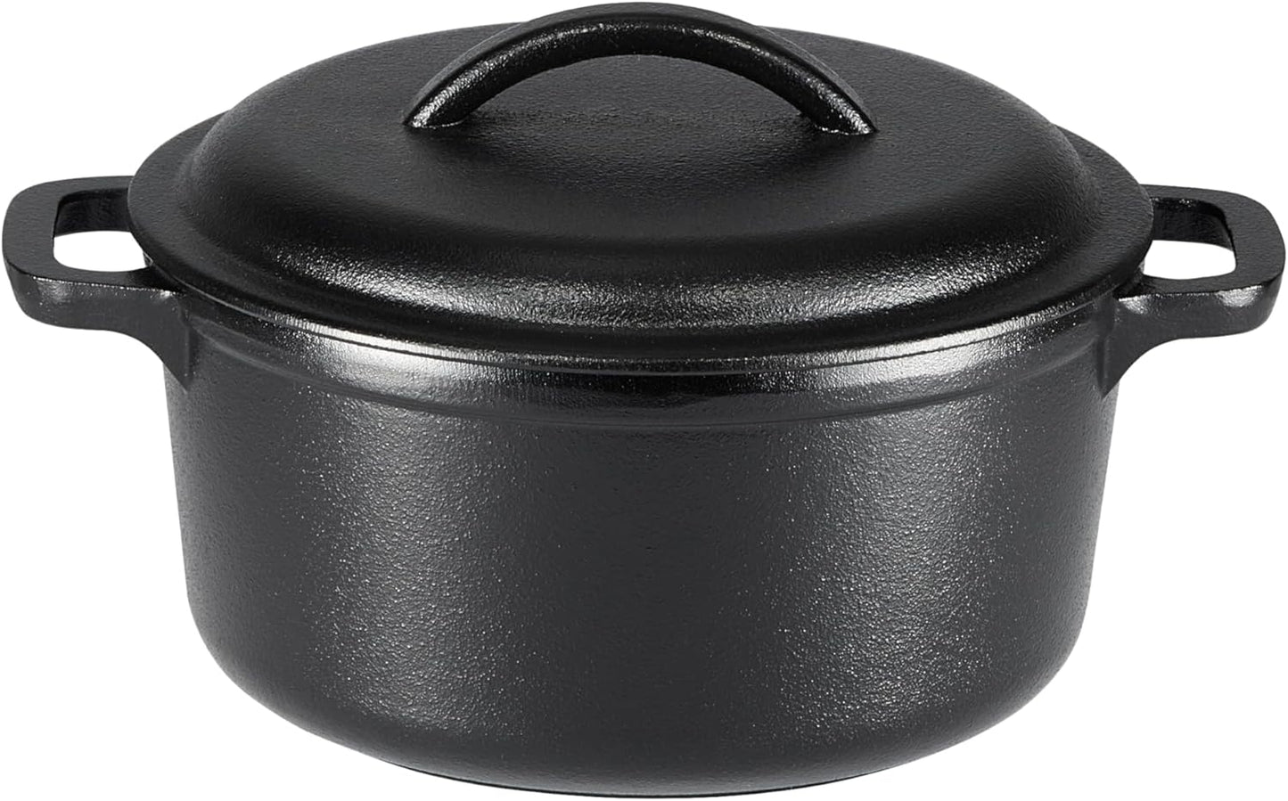 Amazon Basics Round Pre-Seasoned Cast Iron Mini Dutch Oven Pot with Lid and Dual Handles, 2-Quart, Black