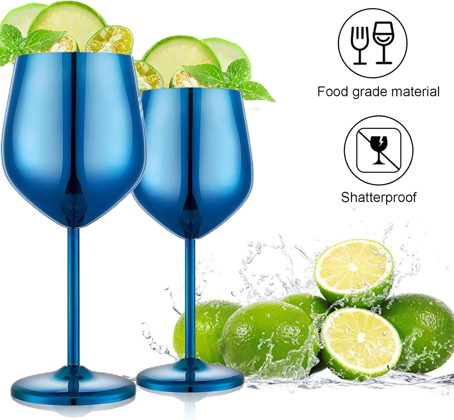 Stainless Steel Wine Glasses Set of 2, 18 oz Unbreakable Blue Wine Glass Unique Metal Wine Goblets for Outdoor Capming and Pool Gift for Wine Lovers