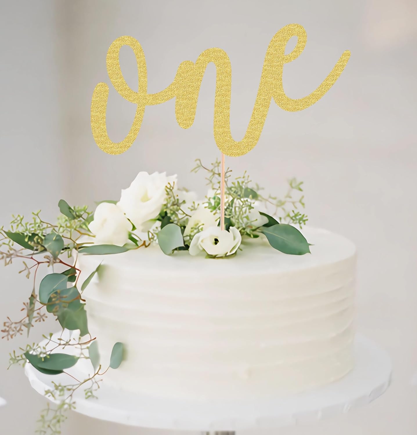 First Birthday Cake Topper - Gold Glitter One Cake Decorating Supplies for Girls and Boys, Perfect for Baby Shower/Gender Revealing Party/Baby Party Photo Booth Props