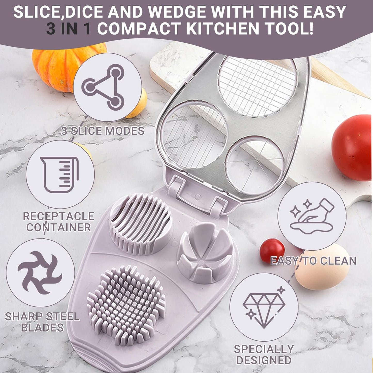 1 Pcs Stainless Steel Egg Slicer for Hard Boiled Eggs, 3 Slicing Modes, Ideal for Fruits and Vegetables, Easy to Clean Kitchen Cutter, Send Goods From Local Warehouse