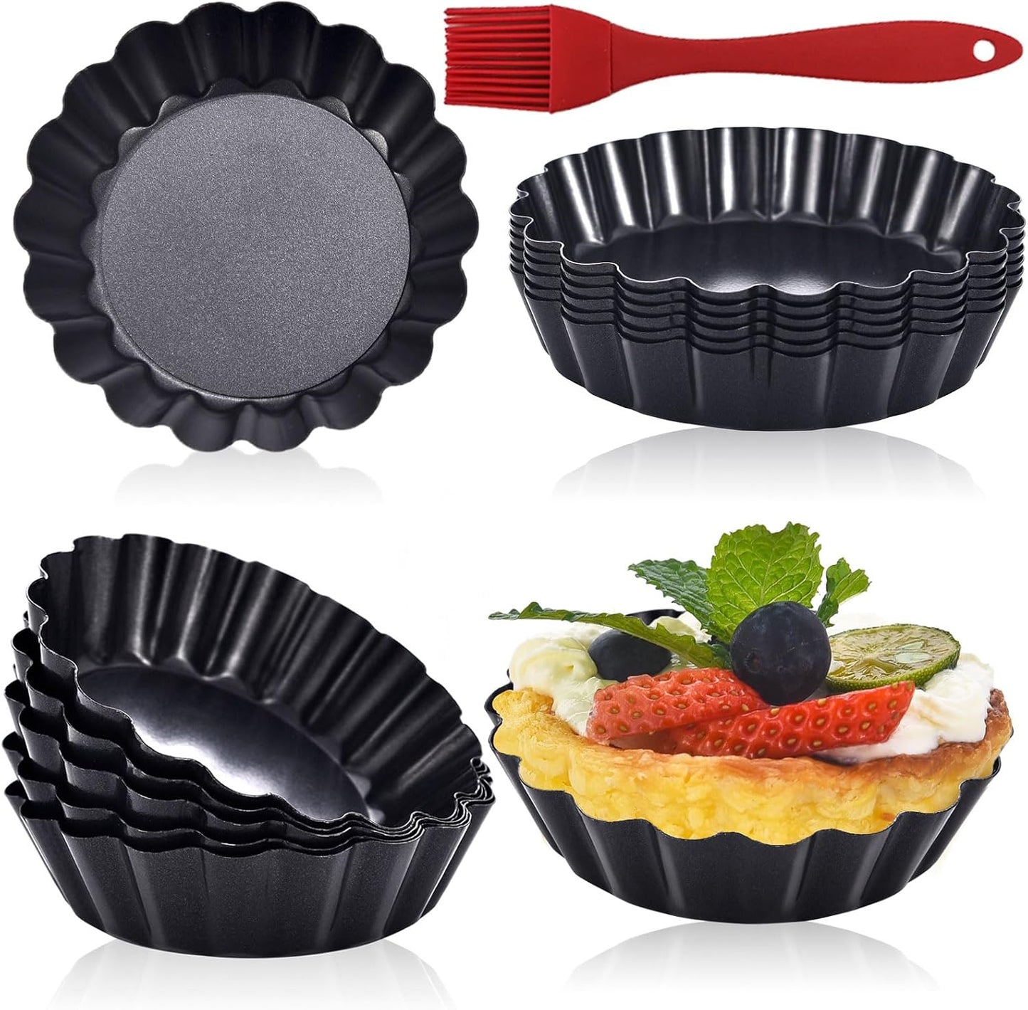 DATANYA 12Pack Mini Tart Pans Removable Botttom 3 Inch Tart Pan, Round Nonstick Carbon Steel Fluted Quiche Pie Tart Pan for Baking Pies, Quiches, Tartlets, Tart Shells, Cupcakes, Desserts