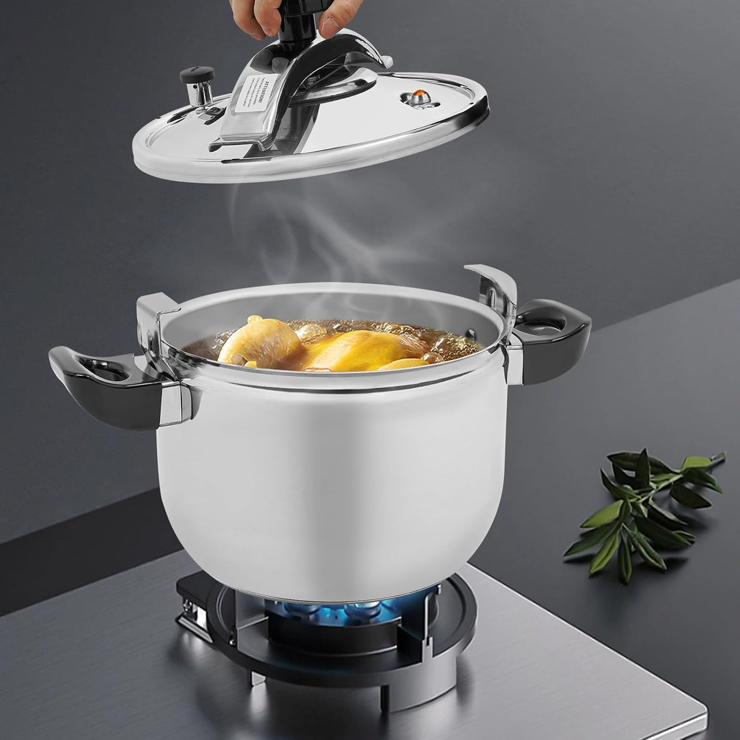 9.5 Quart Pressure Cooker Stainless Steel Pressure Canner, Large Capacity, Commercial Pressure Cooker Clamp On Type, Single Valves for Family or Commercial Use