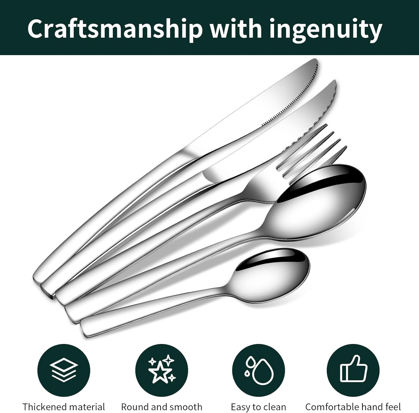 Silverware Set with Steak Knives,20-Piece Heavy Duty Flatware Cutlery Set for 4,Food-Grade Stainless Steel Tableware Eating utensils Sets,Mirror Finished Knives Forks and Spoons Set for Home