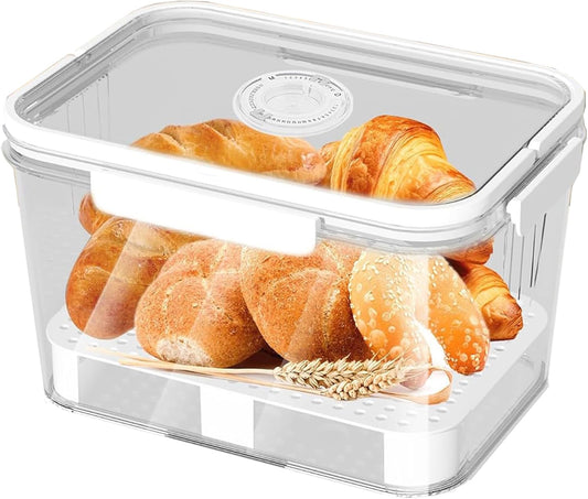 Portable Bread Box with Handles and Time Recording, Bread Storage Container for Kitchen Countertop, Breadbox Organizer Holder for Homemade Bread, Loaf Bread Keeper, Airtight Food Container Bin