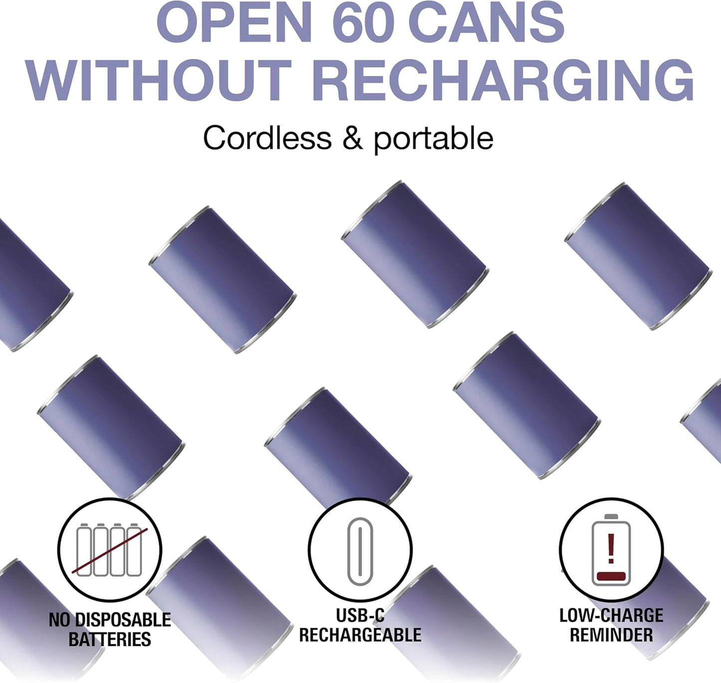 Proctor Silex Automatic Electric Can Opener, Hands Free Cordless Operation & USB Rechargeable, Self-Aligning, Cut Smooth Touch Lid Edges, Compact and Easy to Store, Black