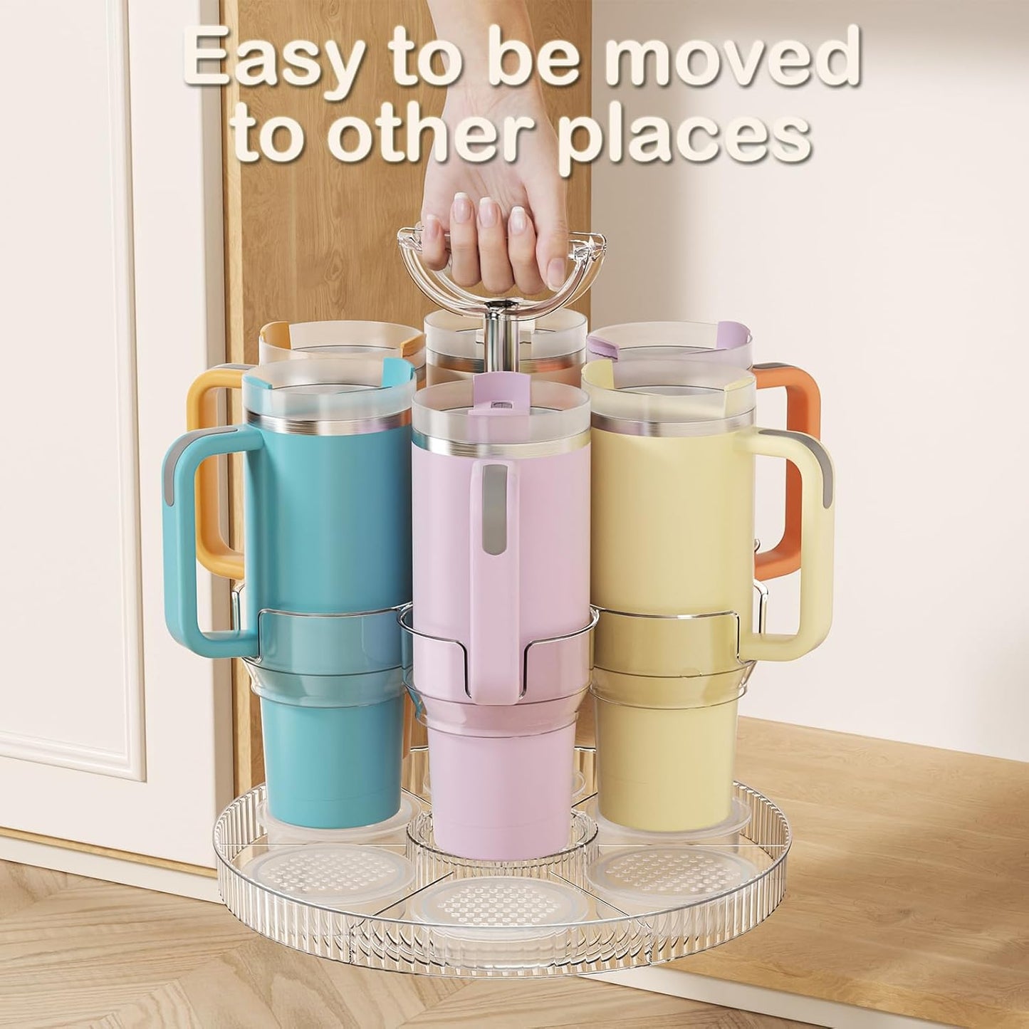 Rotating Stanley Cup Holder, Portable Water Bottle Organizer for 6 Stanley 40 oz & Mug, Adjustable Lazy Susan Organizer for Table Top Cabinet Home Countertop Pantry Shelf Tumbler Lid Organizer