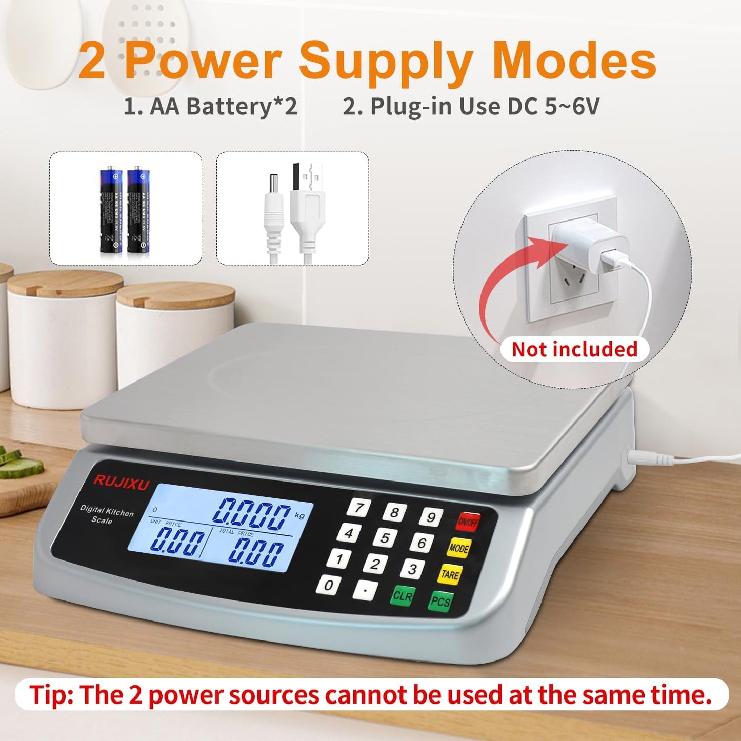 Food Scale 88lb/40kg Large Digital Kitchen Scale 0.05oz/1g with Price Computing Commercial Scale 304 Stainless Steel gram Scale for Baking Cooking Meat Restaurant ，USB or AA Battery(Included)