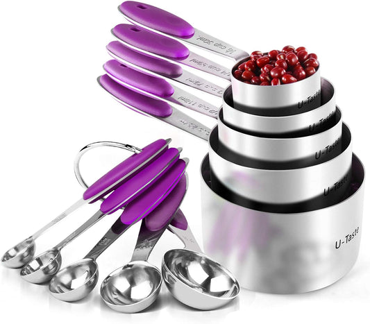 U-Taste 10 Piece Measuring Cups and Spoons Set in 18/8 Stainless Steel (Purple)