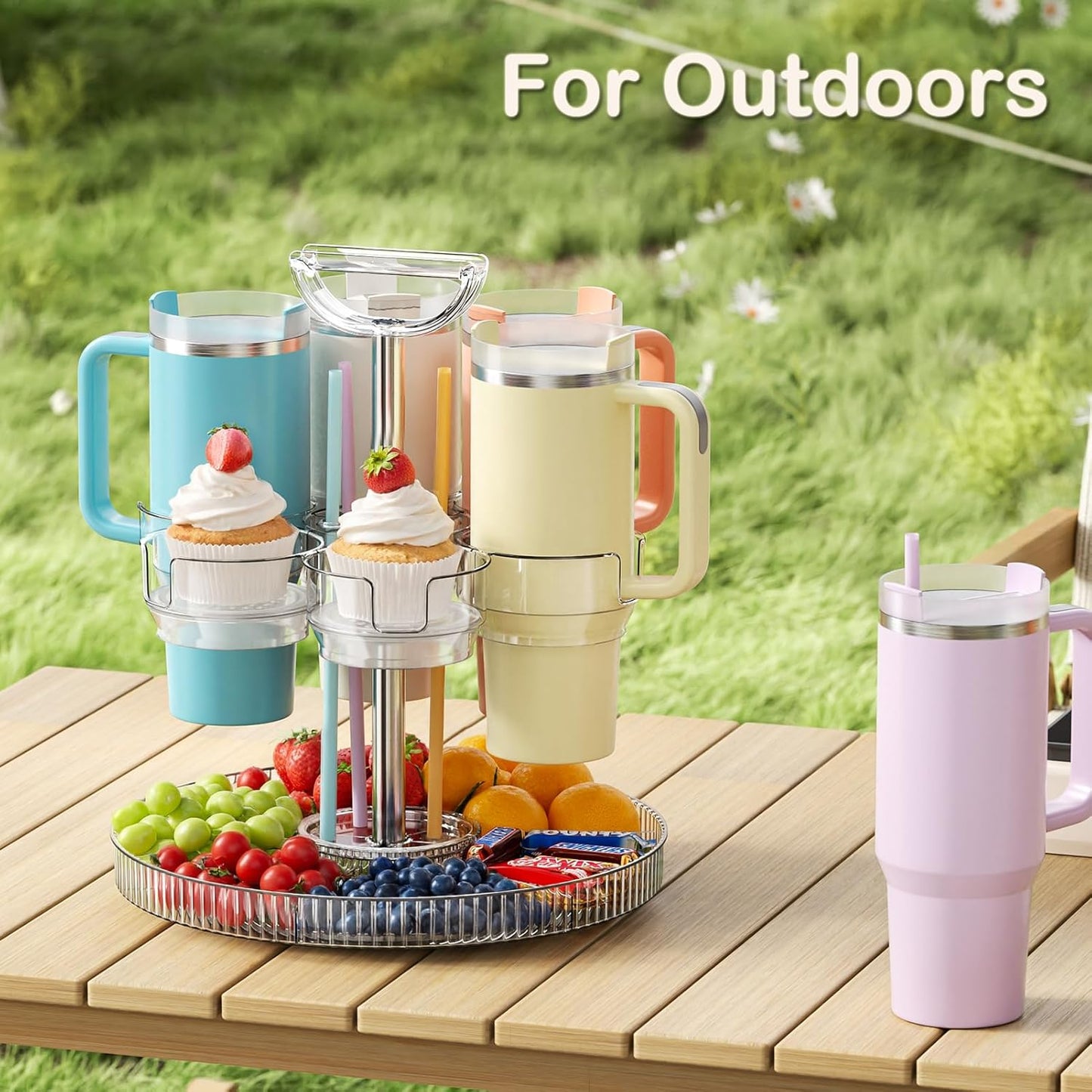 Rotating Stanley Cup Holder, Portable Water Bottle Organizer for 6 Stanley 40 oz & Mug, Adjustable Lazy Susan Organizer for Table Top Cabinet Home Countertop Pantry Shelf Tumbler Lid Organizer