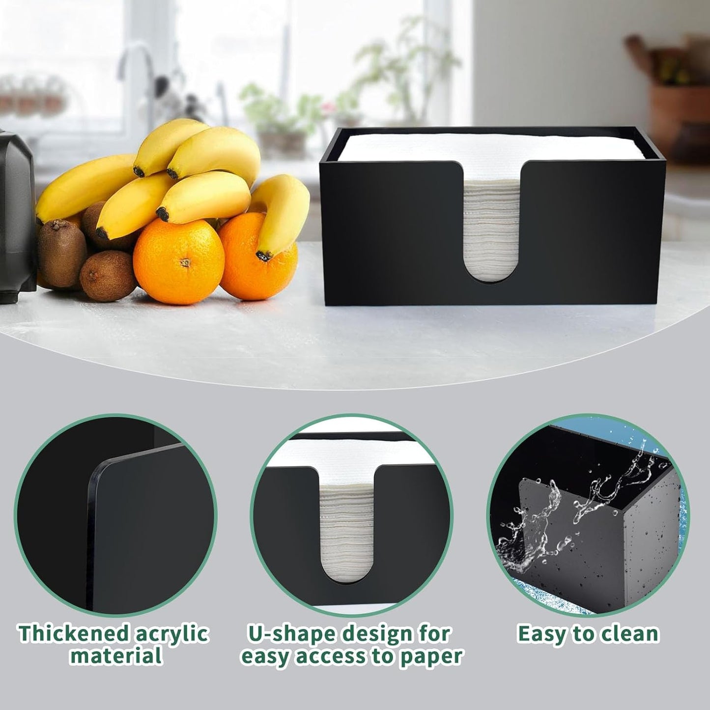 1Pack Paper Towel Holder Countertop, Black Acrylic Napkin Dispenser, Multifold Paper Towel Dispenser for Z-fold C-fold MultiFold Trifold-Bathroom Toilet Kitchen Restaurant