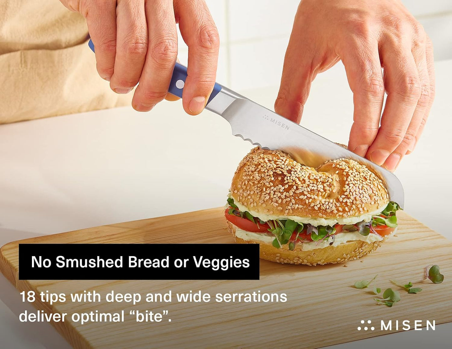 Misen Serrated Bread Knife – High-Carbon Japanese AUS8 Steel – Effortless Slicing of Bread, Pastries, and Fruits – Razor-Sharp Edge and Durable Blade with Ergonomic Handle - 5", Blue