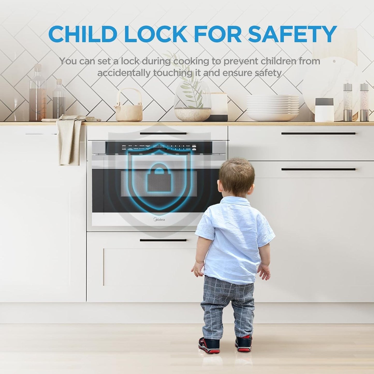 Midea MM12S2ASZ Oven 1000W, 1.2 Cu.ft Drawer, 24'' Built-in Microwave, Stainless Steel, Child Safety Lock, One-Touch, Auto-Menus