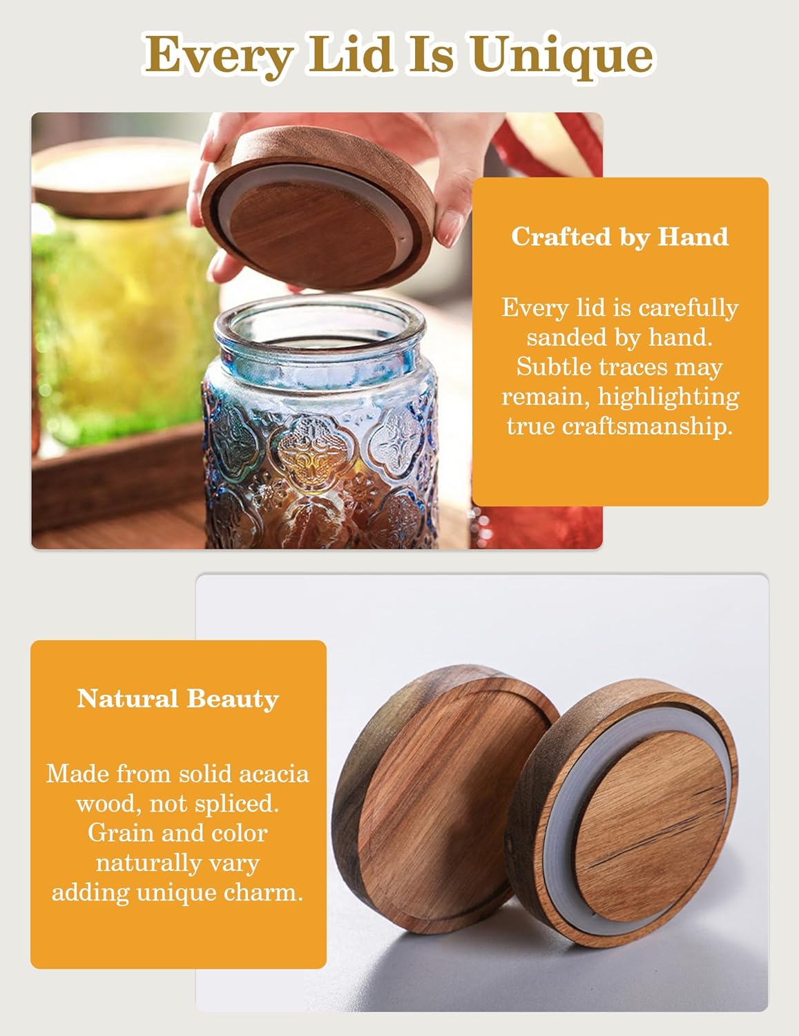 Glass Jar with Airtight Wood Lid – 24 OZ Kitchen and Pantry Canister, Decorative Vintage Storage Container for Candy, Coffee, Cookie, Cereal, Flour, Sugar, Tea, Apothecary, Blue Sunflower