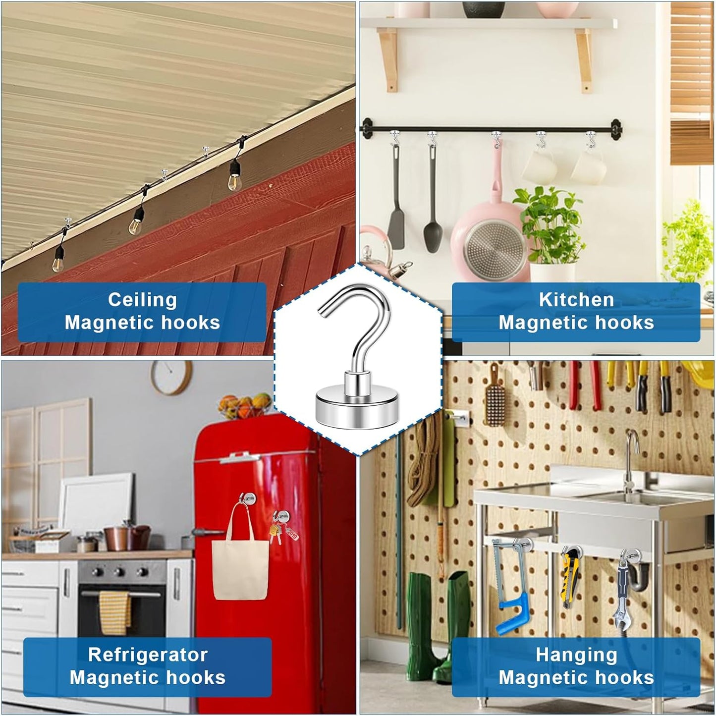 LOVIMAG Strong Magnetic Hooks, 30Lbs Magnetic Hooks Neodymium Magnets with Hooks for Refrigerator, Magnetic Cruise Hooks for Hanging, Classroom, Office, and Kitchen - Pack of 150