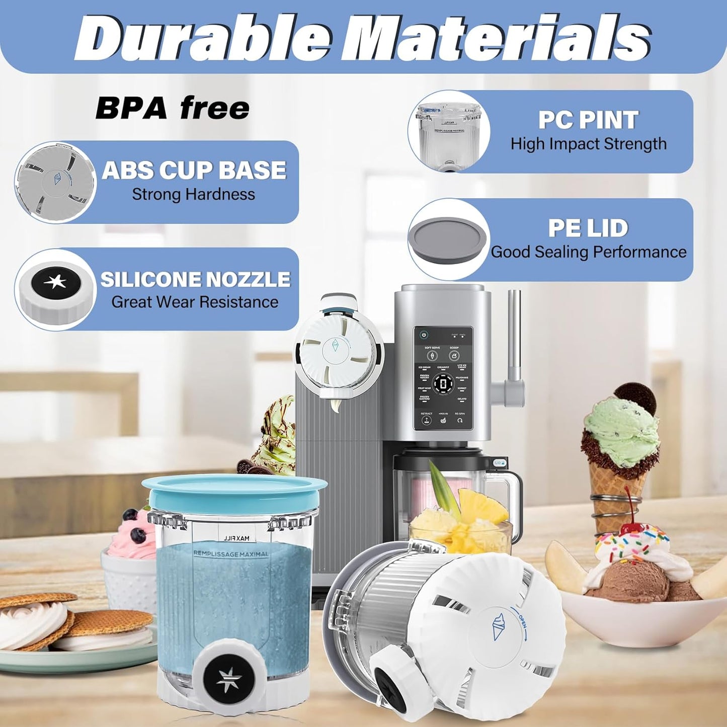 NANOBABY Pints and Lids Replacement Compatible with Ninja Swirl by Creami NC700 Series Ice Cream Makers, 16oz Cup Containers Replacement for Creami Swirl NC701 NC701Q CN701CO, 4-Pack, BPA Free, Clear