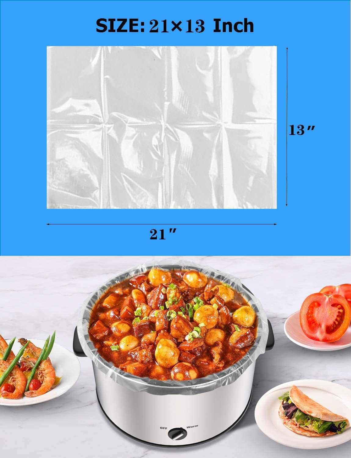 40×Slow Cooker Liners, Large pot Liner Disposable Cooking Bags, Fit 3QT to 8QT for Slow Cooker, pot, Suitable for Oval & Round Pots 13"x 21" /Bag